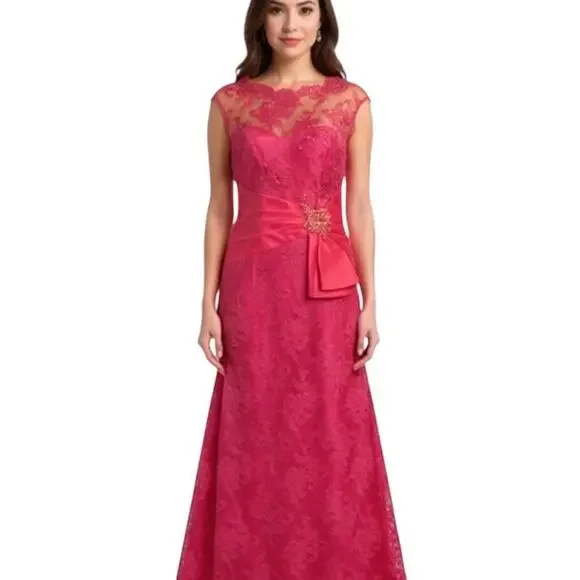 Rickie Freeman Teri Jon Gown Women's Size 2 Red Lace Formal Party Maxi Dress - Picture 9 of 16